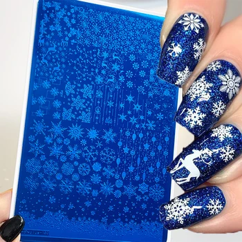 Весела Коледа нокти щамповане плоча Зима снежинка дизайн нокти изкуство печат шаблони Шаблони за печат на нокти Инструменти за шаблони за нокти