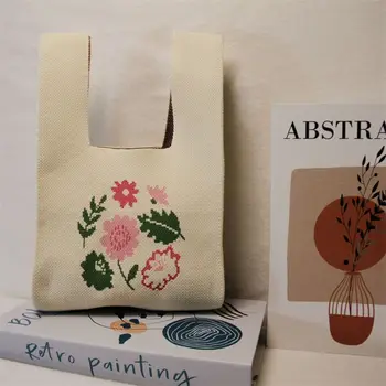 Плетена плетена чанта Ръчно изработена чанта за цветя с висок капацитет Чанта за китка Чанта Студент