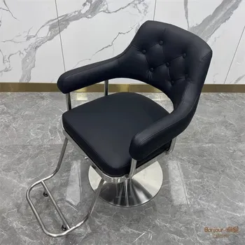 Метален стол с регулируема облегалка Въртящ се фризьорски стилист Оборудване Бръснарски стол Работещ ергономичен Silla Barberia салон мебели