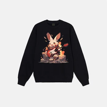 Суитчър Мъже/Дамски рок Cool Rabbit Fire Rock Bunny Graphic Printed Pure Cotton Neutral Style Pet-тематични ежедневни върхове